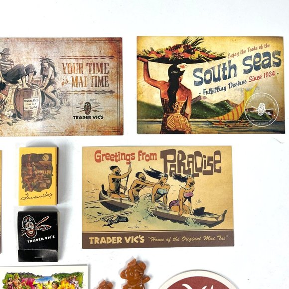 Trader Vics 75th Anniversary Lot Tiki Postcards Matches Swizzle Coasters Sticker - Picture 4 of 12